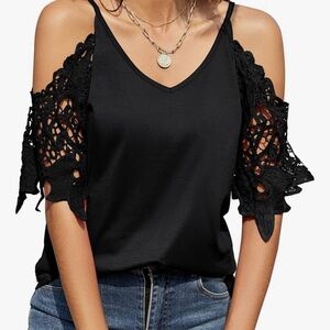 Elegant Black Lace Cold Shoulder Top